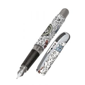 Online College Angry Animals - Stylo-plume pour droitier - Poignée ergonomique - Plume en iridium moyenne de qualité supérieure - Cartouches d'encre standard - Avec cartouche combinée bleue - Convient