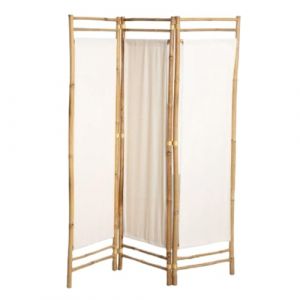 Box and beyond Paravent en polycoton et bambou - Naturel - Panneaux en coton - 160x120 cm