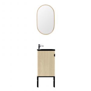 Mob-in - Ensemble meuble lave-mains chêne + miroir studio