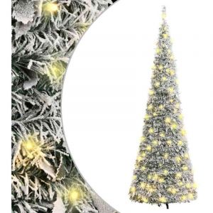 VidaXL Sapin de Noël Artificiel Escamotable avec Neige Floquée 150 LED, Arbre de Noël avec Lumières, Décoration de Fête Vacance Intérieur Extérieur, 180 cm