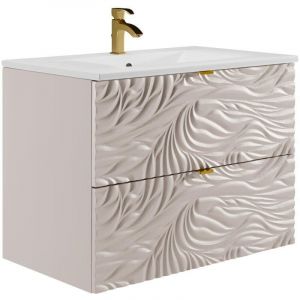 Meuble de salle de bain suspendu texturé avec vasque à encastrer - Beige - 80 cm - RINAREL