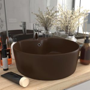 Image de VidaXL Lavabo avec trop-plein Marron foncé mat 36x13 cm Céramique