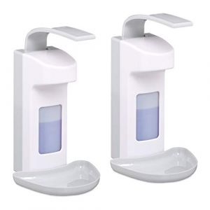 Relaxdays Distributeur de savon mural 500 ml, lot de 2, désinfectant savon liquide, cabinet médical entreprise bureau, blanc