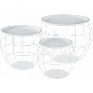 Lot de 3 tables gigognes de salon b es métal blanc Blanc