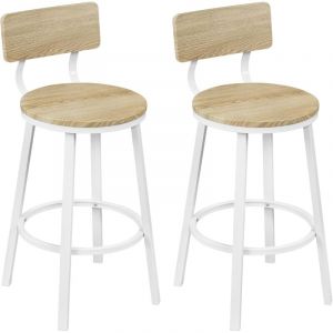 Woltu - Lot de 2 Tabouret de Bar Chaise de Bar, avec Repose-Pieds et Dossier, en Métal et mdf, Chêne Clair