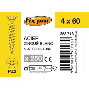Fix'Pro Vis à bois tête fraisée PZ - 4x60 - 250pces - Fixpro