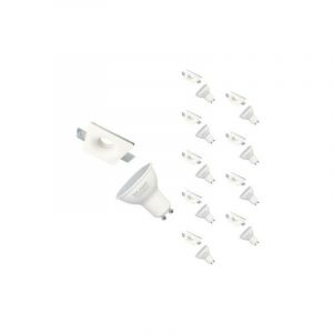 Silamp Kit Support Spot GU10 LED Carré Blanc Ø120mm avec Ampoule LED 6W (Pack de 10) - Blanc Neutre 4000K - 5500K