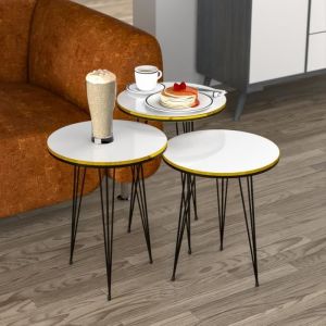 Set de 3 tables d'appoint Ry rondes gigognes blanc noir [en.casa]