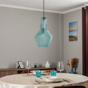 Lindby - Suspension en verre à intensité variable 'Drakar' en verre pour salon & salle à manger - bleu clair, noir