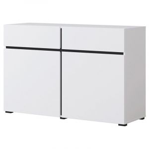 Meublorama - Buffet 120cm coloris blanc et noir collection havana. Bahut design avec 2 portes et 2 tiroirs.