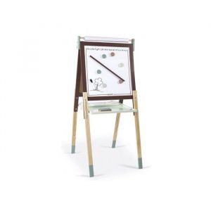 Janod Tableau double face enfant blanche magnetique et ardoise noire craie - en bois pliable evolutif reglable 91-126 cm - set creatif et carte