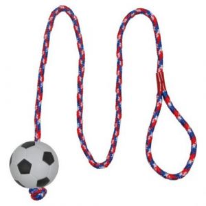 Trixie Balle de foot avec corde, mousse caoutchouc, flottante - &oslash; 6 cm/1,00 M