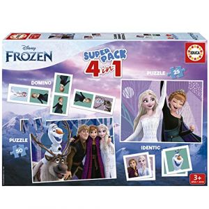 Educa Superpack Frozen | Jeux de société pour Enfants tels Que Domino, identique et 2 Puzzles de 25 et 50 pièces, Plusieurs possibilités de Jeu pour Jouer Seuls ou accompagnés, de 3 Ans (19737)