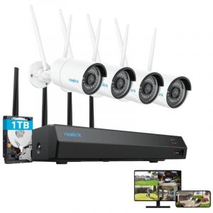 Reolink Kit Vidéo Surveillance avec 5MP 4X Bullet Caméra Exterieure 2.4/5 Ghz WiFi et 12CH 1To WiFi nvr, Détection Smart, Vision Nocturne, Enregistre 24/7