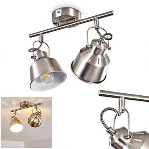 Hofstein Plafonnier Safari en métal finitions chrome brossé, luminaire de plafond à 2 spots orientables pour ampoules E14 max. 40 Watt, compatible ampoules LEDs