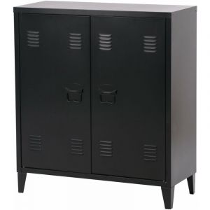 Casier de bureau armoire meuble de rangement pour bureau atelier chambre acier de bureau métallique à 2 portes 90 x 80 x 33 cm noir mat 03_0006341