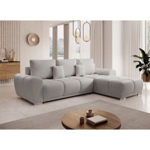 Meublesline Canapé d'angle convertible belugia l Gris Clair en tissu anti tâche hydrophobe