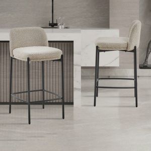 M&S Lot de 2 chaises de bar H65 cm en tissu bouclette sable - elsa