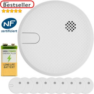 Deuba 9x D&eacute;tecteurs de fum&eacute;e blanc avec pile Certifi&eacute; NF Avertisseur s&eacute;curit&eacute; domicile