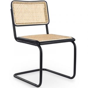 Chaise de salle à manger - Design vintage - Bois et rotin naturel - Noir - Bastral Noir - Rotin, Bois massif, Rotin, Bois massif, Métal - Noir