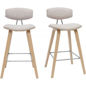 Miliboo Tabourets de bar design en tissu effet velours texturé beige et bois clair H69 cm (lot de 2) vasco