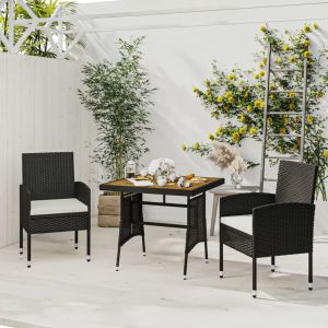 VidaXL Mobilier &agrave; d&icirc;ner d'ext&eacute;rieur 3 pcs R&eacute;sine tress&eacute;e Noir