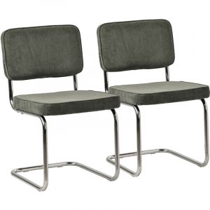 Happy Garden Lot de 2 chaises cantilever en velours côtelé vert kaki MARIA