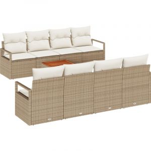 VidaXL Ensemble de Canapé de Jardin 9 pièces avec Coussins Beige Rattan Poly Acacia