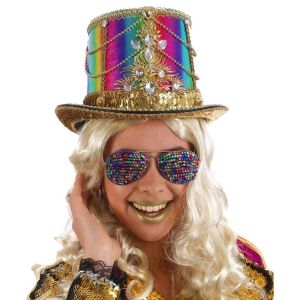 Ruedelafete Chapeau Haut de Forme Crazy Cabaret, strass Multicolores