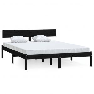VidaXL Cadre de Lit Bois de Pin Massif Noir 140x190 cm