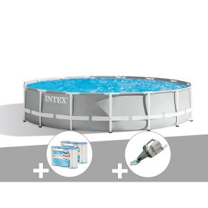 Intex Kit piscine tubulaire Prism Frame ronde 4,57 x 1,07 m + 6 cartouches de filtration + Aspirateur