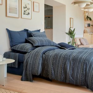 Blanc des vosges Parure Housse de Couette et 2 Taies d'Oreiller Bleu