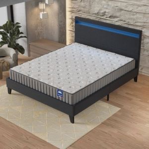 Ensemble 140x190cm-Matelas mémoire de forme + Lit avec tête de lit LED et sommier à lattes, Matelas 16cm d’épaisseur