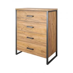 Commode 4 tiroirs pieds métal Ron - Naturel - Meicha