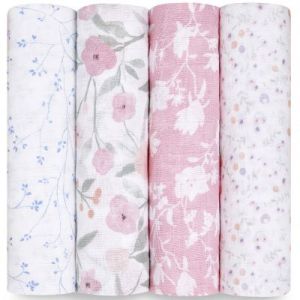 Aden + Anais Pack de 4 Maxi-Langes Grand Format en 100% Mousseline de Coton ma Fleur ASWC40007 120 x 120 cm