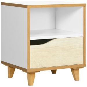 Homcom Chevet table de nuit design scandinave - tiroir, niche - MDF panneaux blanc aspect bois clair 36x33x43cm Blanc