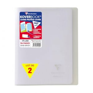 Clairefontaine 951420SC Un Lot de 10 Cahiers Agrafés Koverbook Incolores - 17x22 cm - 96 Pages Grands Carreaux - Papier Blanc 90 g - Couverture Polypro