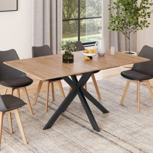 Idmarket Table à manger extensible rectangle ALIX 4-8 personnes pied araignée bois et noir 120-160 cm