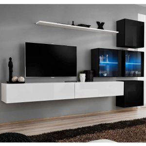 Image de Meuble TV Mural Design " XIX" 310cm Blanc & Noir Prix