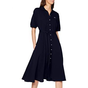 Image de Lacoste Robe polo ceinturée en piqué de coton souple Taille 36 Bleu Marine