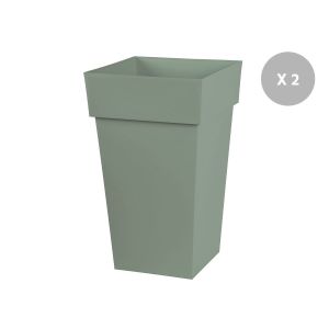Eda Plastiques Lot de 2 pots de fleur carr&eacute; Toscane 39 x H.65 cm