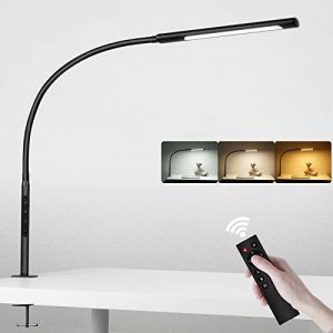EYOCEAN Lampe de Bureau 12W, avec Télécommande, LED Protection des Yeux, Température de Couleur Réglable, Contrôle Tactile, Fonction de Mémoire et de Chronométrage, pour Beau Travail Lecture Plaisir