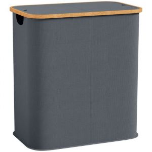 Homcom Panier &agrave; linge - double pliable 80 L - couvercle - poign&eacute;es rainur&eacute;es - gris