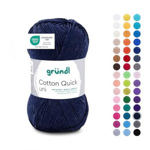 Gründl Laine Cotton Quick uni Fils à tricoter et à crocheter (100 % coton), 1 pelote à 50 g / 125 m, bleu foncé