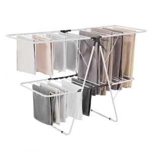 VEVOR &Eacute;tendoir &agrave; Linge Pliable, S&eacute;choir &agrave; Linge sur Pied &agrave; 2 Niveaux, avec Pinces &agrave; Chaussettes et 31 Barres de S&eacute;chage, en M&eacute;tal, Stable, R&eacute;glable en Hauteur, pour Ext&eacute;rieur et Int&eacute;rieur, Blanc