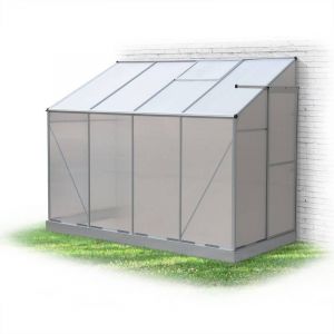 Image de Alice's Garden Serre de Jardin adossée BUIS en Polycarbonate 3m² avec Base, 1 Lucarne de Toit réglable, gouttière, Polycarbonate 4mm, Serre Murale