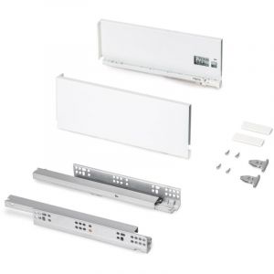 Emuca Kit tiroir pour cuisine et bain, hauteur 131mm, profondité 350mm, 30 Kg, fermeture amortie, panneaux non incluses, Acier, Blanc