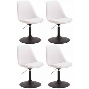 Lot de 4 Chaises de salle &agrave; manger Maverick similicuir avec pied trompette, Blanc /Noir