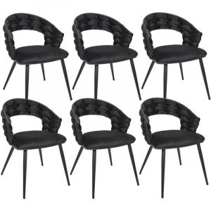 Oscar - Lot de 6 Chaises en Velours Noir Pieds M&eacute;tal Noir