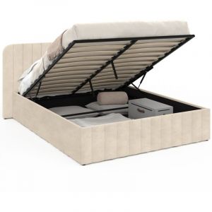 Idmarket Lit coffre double alba avec tête de lit 160 x 200 cm velours beige